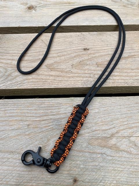 Fløjtesnor, Cobra flettet Black/Neon Orange Diamonds